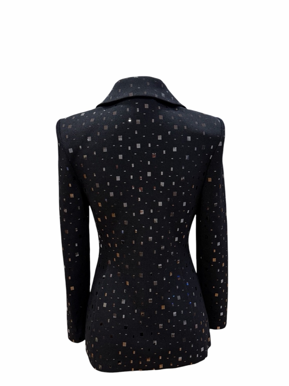 St. John Evening Marie Gray Santana Knit Skirt Suit Mirrored Paillette Black Set - Picture 8 of 11